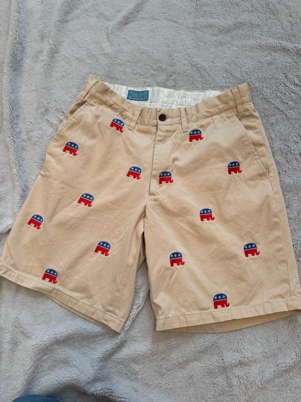 Castaway Nantucket Republican Elephant Embroidered‎ Shorts USA Khaki 30